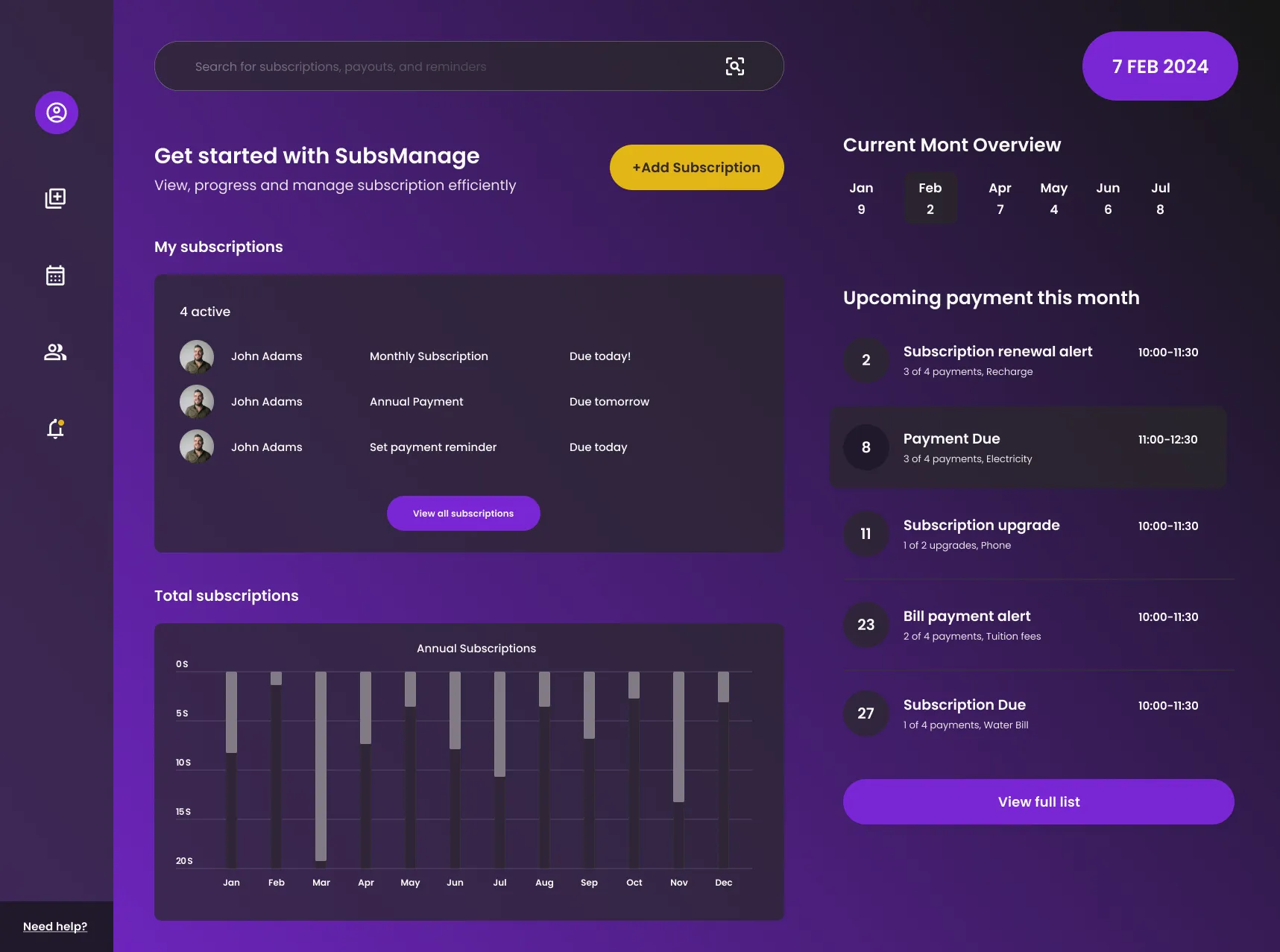 SubsManage - AI-powered subscription management application built by SUPALABS